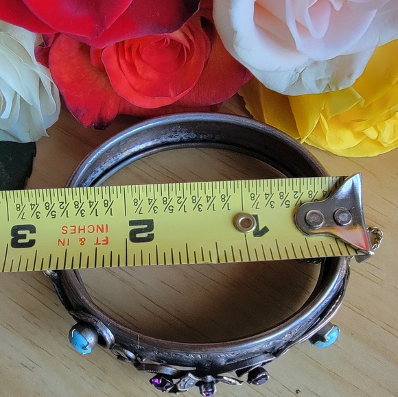 Vintage 1950's Chain Clasp Bracelet W/ Turquoise, Amethyst Stone, Butterfly - Picture 7 of 12